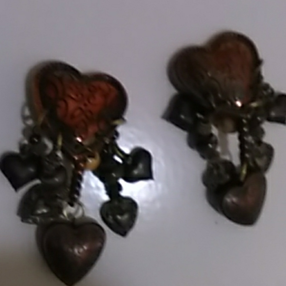 Brass and beads Heart earrings. Vintage